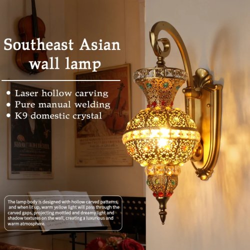 Lampada da parete LED in cristallo e ferro battuto retrò fatta a mano per soggiorno, camera da letto, ristorante, hotel, caffè e spazi commerciali, luce decorativa da parete