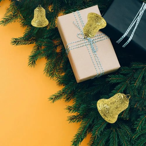 Lonceng Natal Emas dengan Lubang Gantung, Gantungan Plastik Bertekstur, Dekorasi Natal dan Perlengkapan Pesta