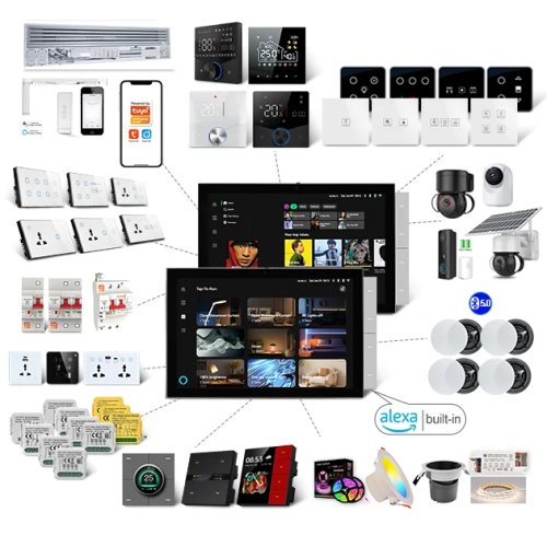 لوحة تحكم المنزل الذكي 10.1 بوصة مع التحكم الصوتي Alexa، شاشة لمس، بوابة مركزية BLE لمجموعة المنزل الذكي