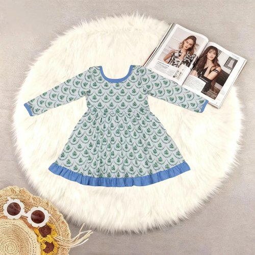 Vestido para bebé niña de manga larga, a la rodilla, en verde pino