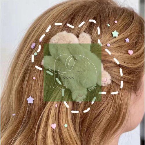 Clip para cabello de conejo esponjoso – Bonito pasador de conejo de peluche 3D para mujer