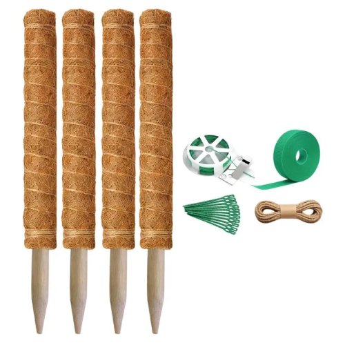 Conjunto de 4 suportes para plantas trepadeiras de interior, design de tronco de coco - para Pothos e Filodendro