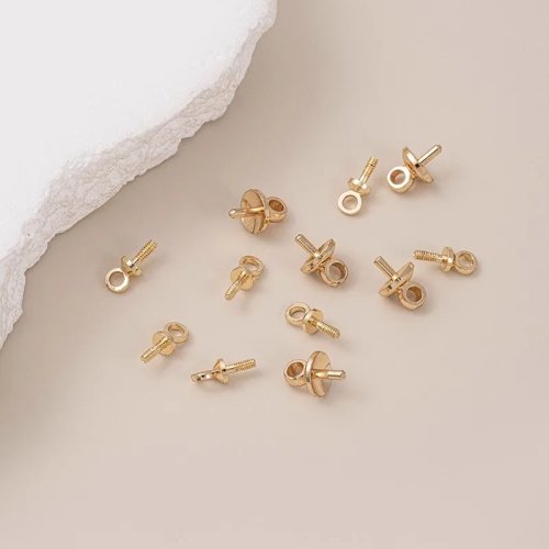 Perlengkapan DIY Perhiasan: Manik Setengah Lubang, Sekrup Mata Domba, Tutup untuk Anting dan Kalung - Gold Plated 14K