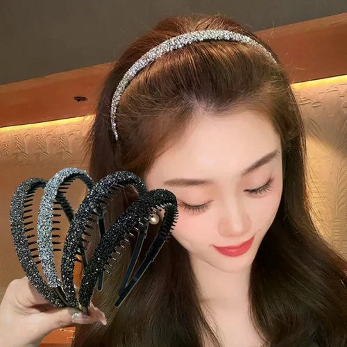 Tiaras de cabelo femininas com strass – antideslizantes, com dentes, elásticas, brilhantes, luxuosas