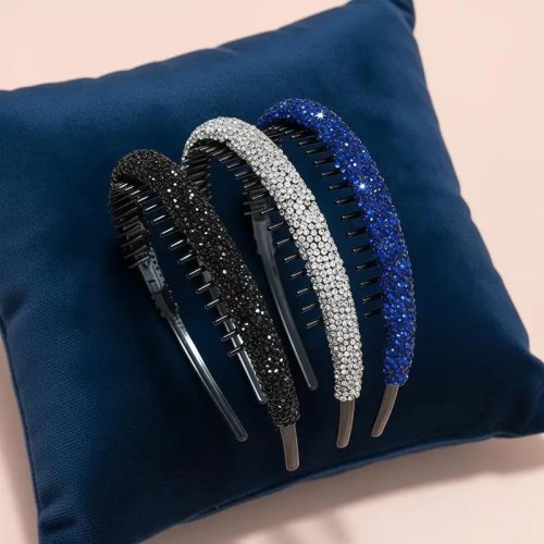 Headband Berkilau dengan Batu Rhinestone, Elastis, Anti Selip, untuk Wanita dan Anak Perempuan