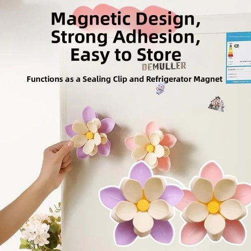 Clip magnetico a fiore a doppio strato per frigo – Pinza per patatine 2 in 1 per chiudere sacchetti di snack