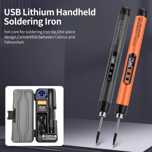 مكواة لحام مصغرة مع شاشة رقمية USB وواجهة Type-C، 260-420 درجة مئوية، 5 إعدادات حرارة