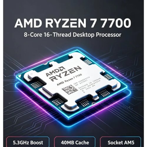 Procesador AMD Ryzen 7 7700 para juegos 8 núcleos 16 hilos hasta 5.3GHz 40MB de caché socket AM5 gráficos integrados 65W TDP