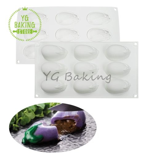 Cetakan Silikon Terong 9 Lubang untuk Mousse, Dessert, Coklat, Hias Kue