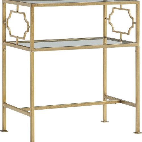 Rectangular Antique Gold Metal & Glass Accent Side End Table
