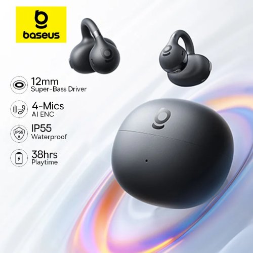 Baseus BC1 Écouteurs à Clip d'Oreille, Écouteurs Sans Fil à Oreille Ouverte, Bluetooth 6.0, Casque de Sport à Clip, 4 Micros, Super Bass, IP55
