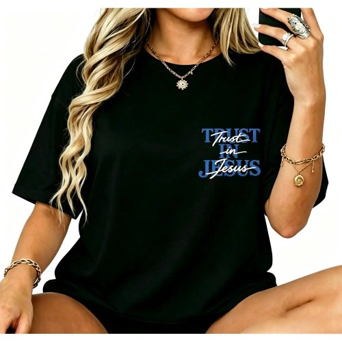 Casual t-shirt met korte mouwen met opdruk 'Trust in Jesus' - Religieus crewneck T-shirt geïnspireerd door geloof voor mannen en vrouwen