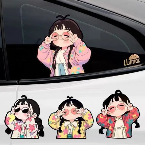 10cm いたずら好きな女の子 かわいい花柄服 カーステッカー 傷隠し 車体装飾