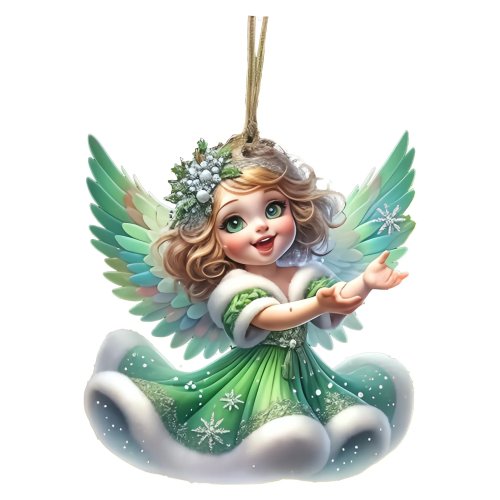Colgante de ángel blanco de acrílico 2D estilo vintage, decoración de árbol de Navidad, regalo de Año Nuevo