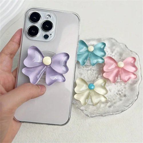 Telefoonhouder met strik in snoepkleurtjes, opvouwbare desktopstandaard van hars, vlinderknoop, mobiel accessoire