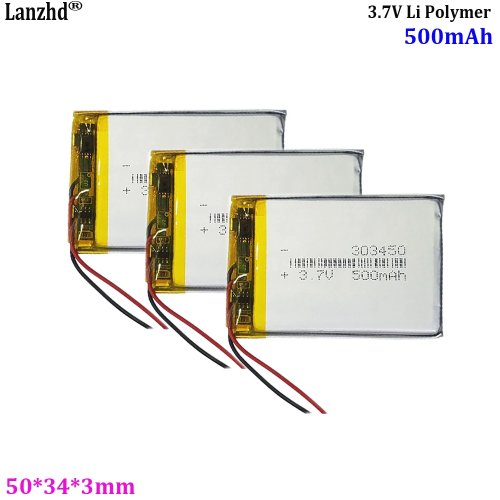 Batterie lithium polymère 3,7V 500mAh 303450 pour télécommande, casque, mini caméra, lumière LED