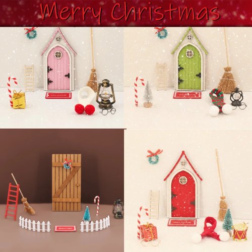 Set d'accessoires de Noël pour maison de poupée - Portes en bois, sapins de Noël et plus