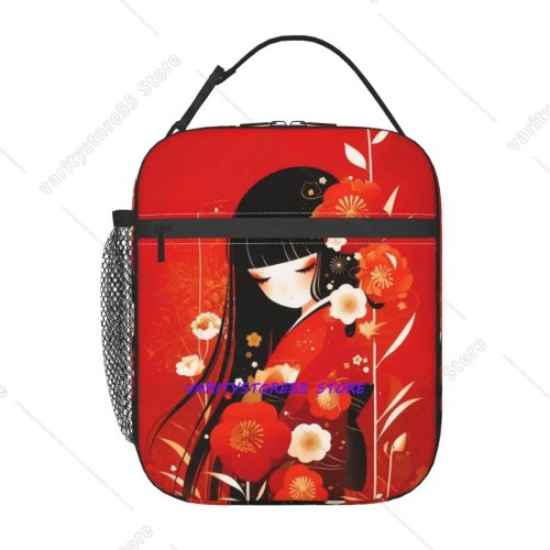 Sac à Déjeuner Japonais Poupée Kokeshi - Boîte Repas Isotherme Portative Anti-Fuite pour Femmes et Enfants