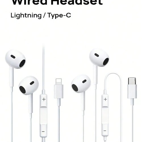 Headphone Kabel, Desain Ergonomis untuk Kenyamanan, Driver Dinamis 13mm, Kualitas Suara HiFi, Kompatibel dengan Xiaomi, Vivo, dan Perangkat Type-C/Lightning Lainnya, Cocok untuk Apple iPhone 15/16 Series, Putih Apple