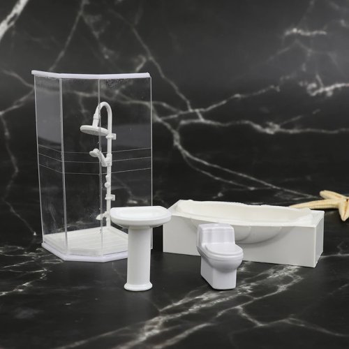 Miniatur Badezimmer-Set für Puppenhaus 1:25 - Dusche/Toilette/Badewanne/Waschbecken Spielzeugmodell