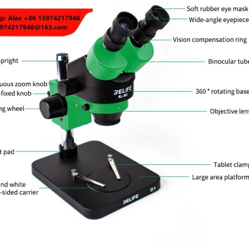 Mikroskop Stereo Trinokuler RELIFE RL-M3T+SS-004N Zoom 7X-45X dengan Kamera HDMI Lampu LED untuk Perbaikan HP