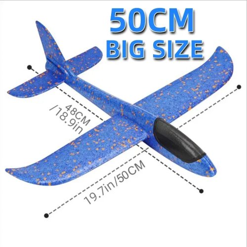 Pesawat Glider Busa 50cm, Lempar Tangan, Ringan, EPP, Mainan Luar untuk Anak Laki-laki, Hadiah