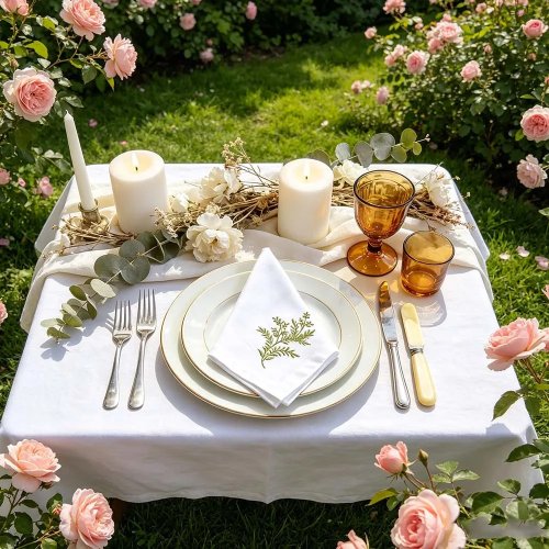 Lot de 6 serviettes en lin et coton avec broderie feuille dorée – serviettes de table carrées pour mariage, fête, anniversaire