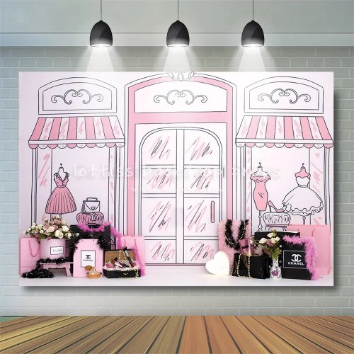 Latar Belakang Foto Paris Street Shop untuk Ulang Tahun Wanita & Cake Smash - Parfum, Sepatu Hak Tinggi, Gadis