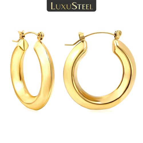 LUXUSTEEL 2pcs Trendy Round Stainless Steel Hoop Earrings Geometric Drop Earrings for Women Jewelry Gift