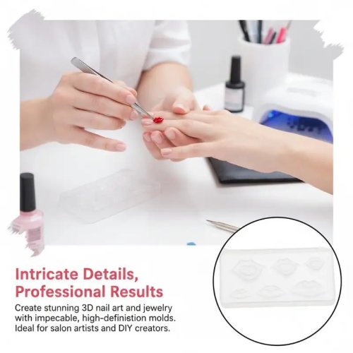 1 ud. Molde de silicona reutilizable para uñas 3D labios - herramienta linda para hacer charms de uñas para manicura DIY