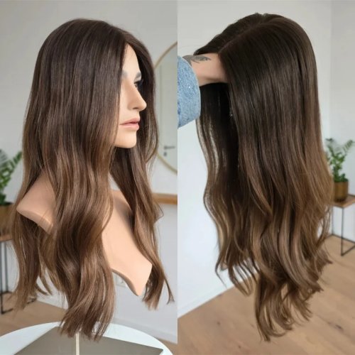 Peruca HD sem cola, ombre castanho caramelo, linha de cabelo natural pré-plucked com baby hair, mistura sintética de alta qualidade