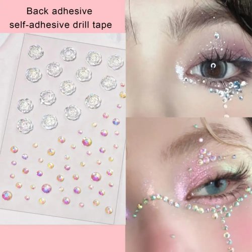 Strass autocolantes para o rosto, brilhantes, não irritantes, joias faciais e pedras para os olhos de festa para mulheres