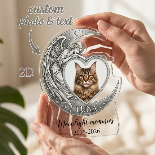 Souvenir personnalisé pour animal de compagnie en acrylique avec photo et nom – Ange commémoratif pour décoration de maison ou bureau