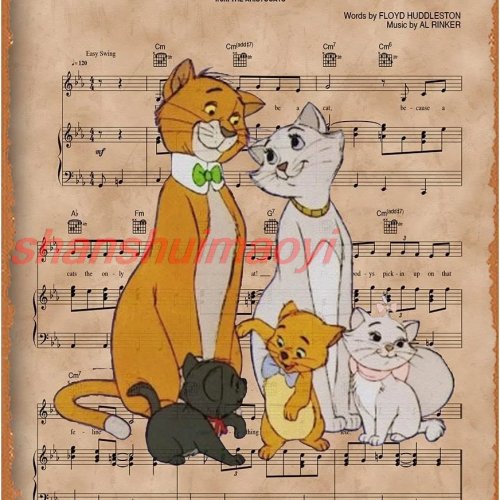 Insegna in latta vintage Aristocats, decorazione da parete per cucina, divertente cartello metallico con spartito