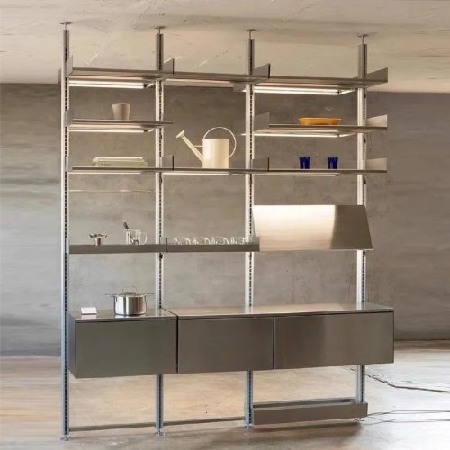 Mehrstöckige Vitrine mit Edelstahl- und Aluminiumrahmen, Aufbewahrungsregal und Bücherregal