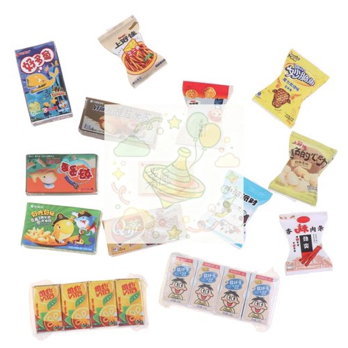 Miniatura de supermercado de botanas para casa de muñecas 1:12, papas, pan, bebida, decoración de cocina, juguete