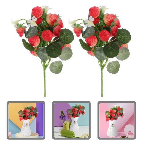 2Pcs Artificial Strawberry Bouquet, Faux Fruit Decor for Table, Bookshelf, Office Desk, Home Decor Gift