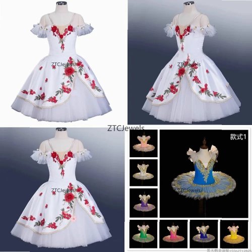 Długa romantyczna sukienka baletowa tutu dla dziewczynek od Flora - strój na występ, zawody i cosplay