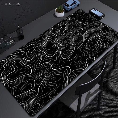 CIFBUY Mouse Pad Gaming Besar, Desain Abstrak Hitam Putih, Anti-Slip, Tepi Dijahit, untuk Komputer & Keyboard
