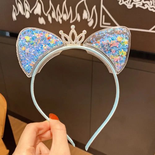 Diadema de Orejas de Gato con Purpurina y Corona de Lentejuelas - Cinta para el pelo transparente para niños