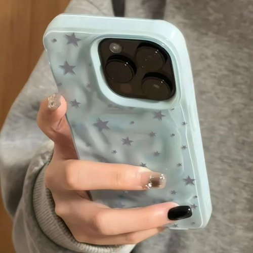 Capa de telemóvel minimalista com textura de ondas de estrelas em azul-cinzento para iPhone 17 Air 16 15 14 Plus 13 12 11 Pro Max, traseira macia à prova de choque