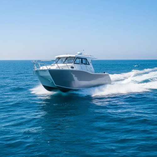 Perahu Nelayan Katamaran Yacht Aluminium Mewah dengan Konsol Tengah, 8.8m, Layar Sentuh, Mesin Diesel, Kecepatan 30-35 Knot