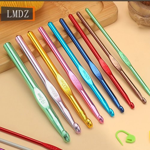 Agulhas de croché em alumínio 2-10mm, ergonómicas para mãos com artrite, multicolor para trabalhos com lã