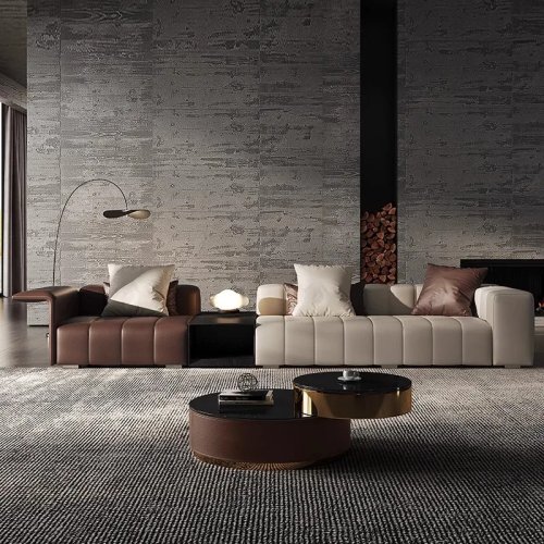 Sofa da màu tối giản kiểu Ý với thiết kế phím đàn piano – Sofa da cao cấp cỡ lớn cho phòng khách