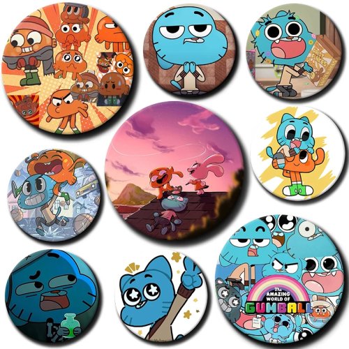 เข็มกลัดการ์ตูน 58mm Amazing World of Gumball - เข็มกลัดคาวาอี้ ดาร์วินและอานาอิส สำหรับกระเป๋าเป้ เสื้อผ้า ของขวัญ