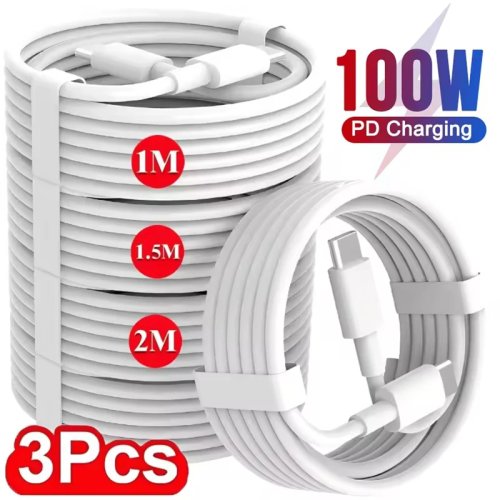 3 ชิ้น สาย USB-C เป็น USB-C 100W ชาร์จเร็ว สายข้อมูลสำหรับ Samsung Xiaomi Huawei
