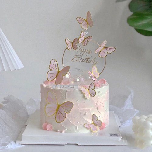 Schmetterling Cake Topper für Geburtstagstorte - Kuchen Deko mit Fähnchen für Party und Hochzeit