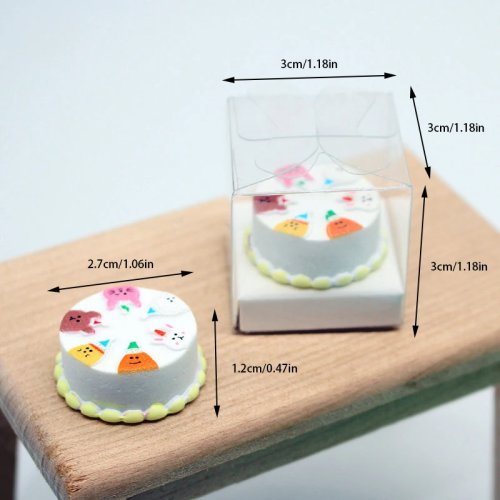Pastel de muñecas escala 1/12 con caja transparente - Decoración de postre simulado en miniatura para casita de muñecas