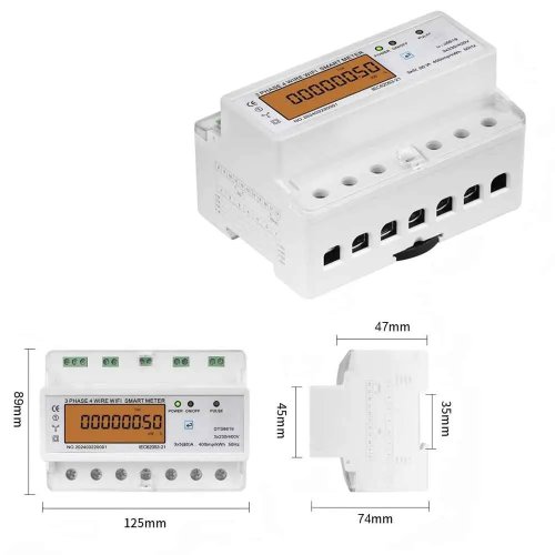 KWh Meter 3 Phase WiFi Smart Energy Meter DIN Rail, App Tuya Monitoring Tegangan, Arus, Faktor Daya, Frekuensi, 5(80)A/5(100)A
