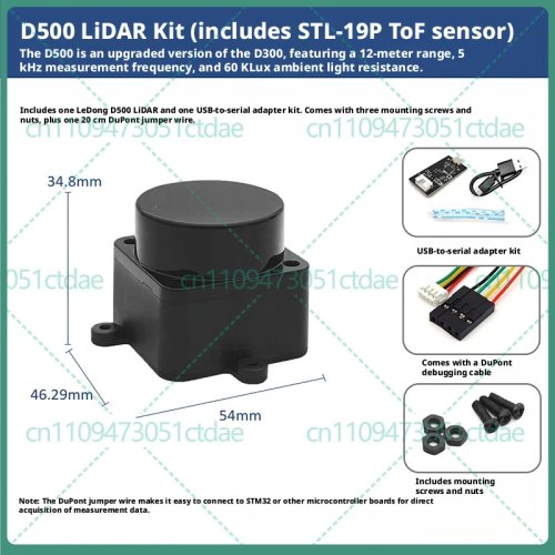 Sensor de distância LiDAR DTOF LDrobot LD19 para robô ROS, mapeamento e navegação, substituição para D500 STL-19P
